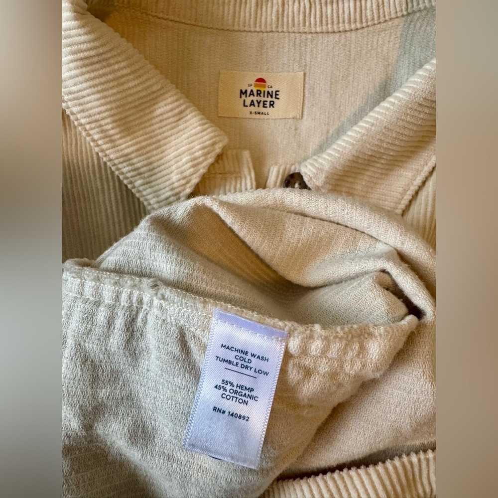 Marine Layer Jemma Corduroy Hemp Cotton Ivory Shirt XS EUC - Picture 7 of 8